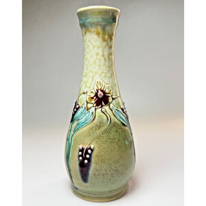 Geoffrey Lloyd Studio Art Pottery Vase North Carolina Artist Moss Raised Floral